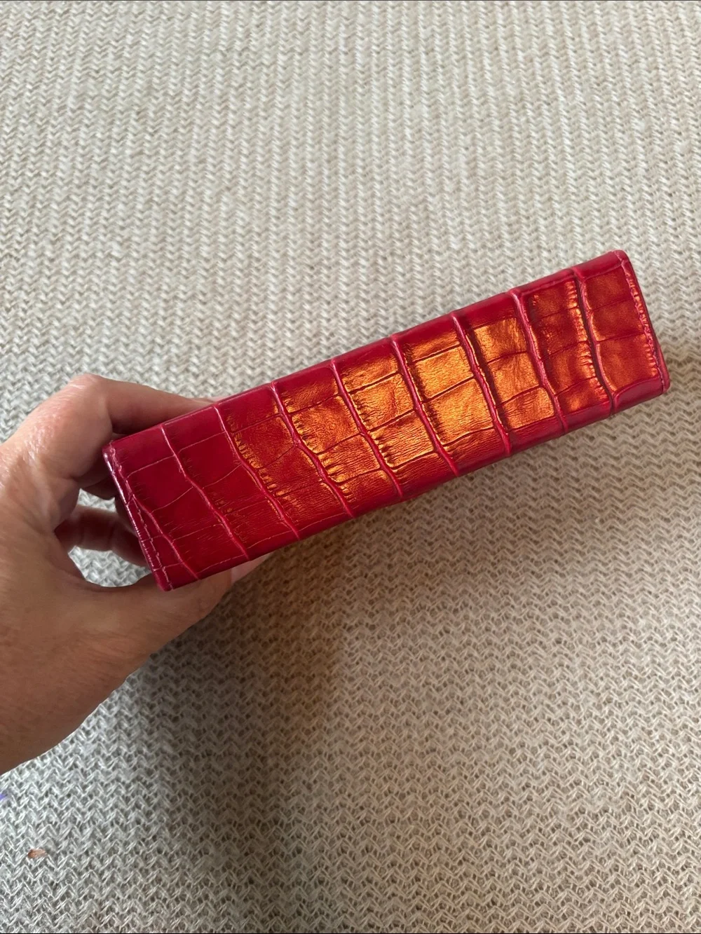 Red Croc-Embossed Women’s Top-Handle Clutch Mini Flap Bag